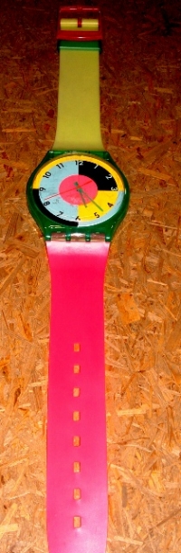 MaxiSwatch NEON Riesenarmbanduhr,80er Wanddeko Tagesmiete - Mieten